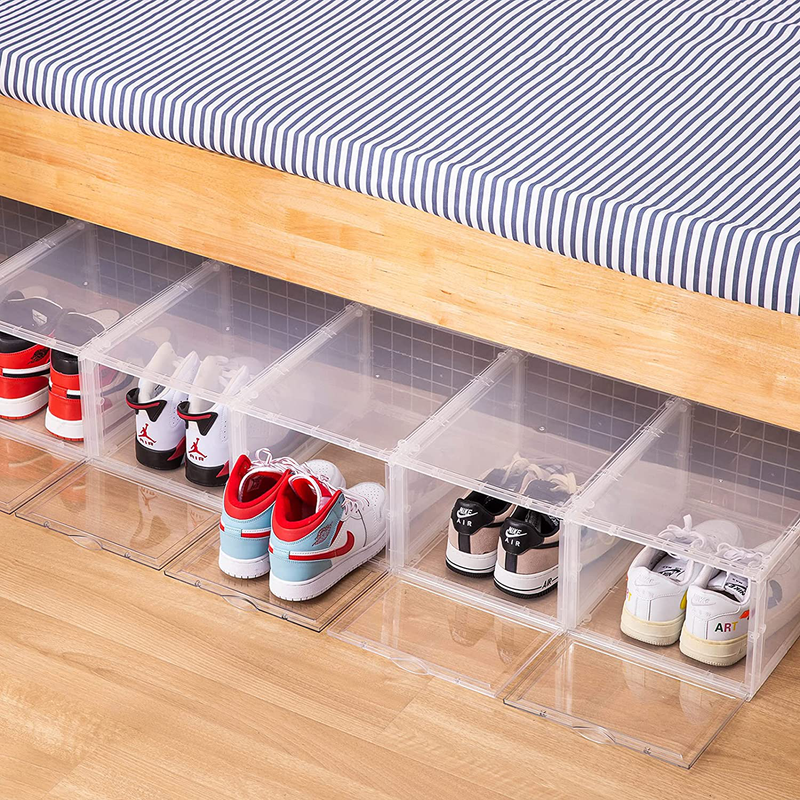 SOGOBOX Drop Front Shoe Box,Set of 8,Foldable Stackable Plastic Shoe Box, as Shoe Box Storage Containers and Shoe Organizer Containers with Lids for Women/Men, Fit up to US Size 12(13.8”X 9.84”X 7.1”) Furniture > Cabinets & Storage > Armoires & Wardrobes SOGOBOX   