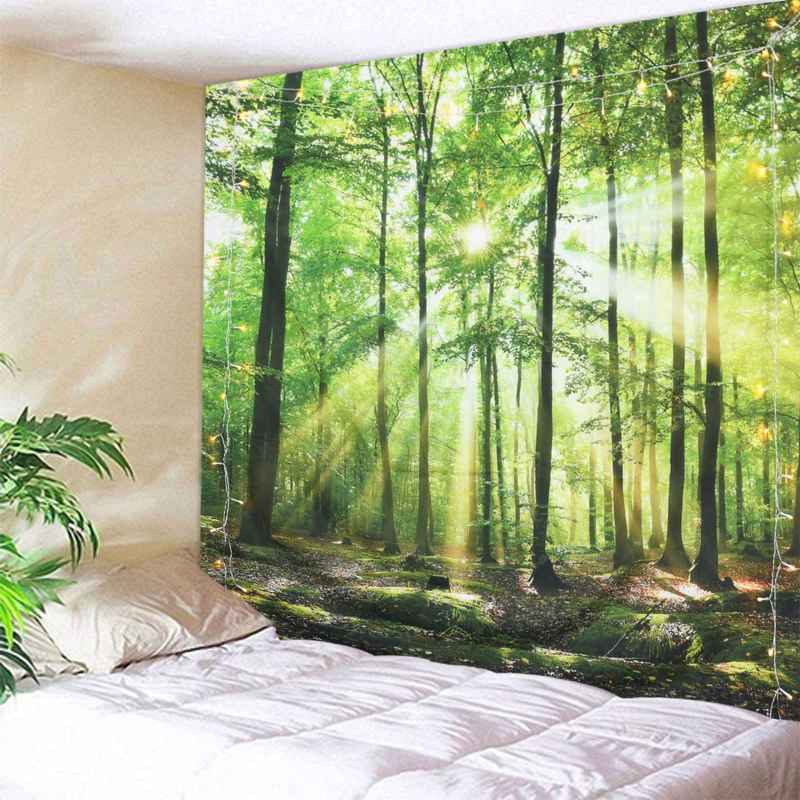 Sevendec Forest Tapestry Wall Hanging Trees Trunk Nature Green Sunlight Wall Tapestry for Livingroom Bedroom Dorm Home Decor W59" x L51" Home & Garden > Decor > Artwork > Decorative Tapestries Sevendec   