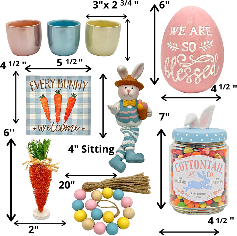 GRACIE & RUTH Easter Decorative Tiered Tray Decor, Rustic 9Pc Home Decor Bundle, Table Centerpiece, Seasonal Spring Gift Farmhouse Decorations Bunny, Egg Home & Garden > Decor > Seasonal & Holiday Decorations GRACIE & RUTH   