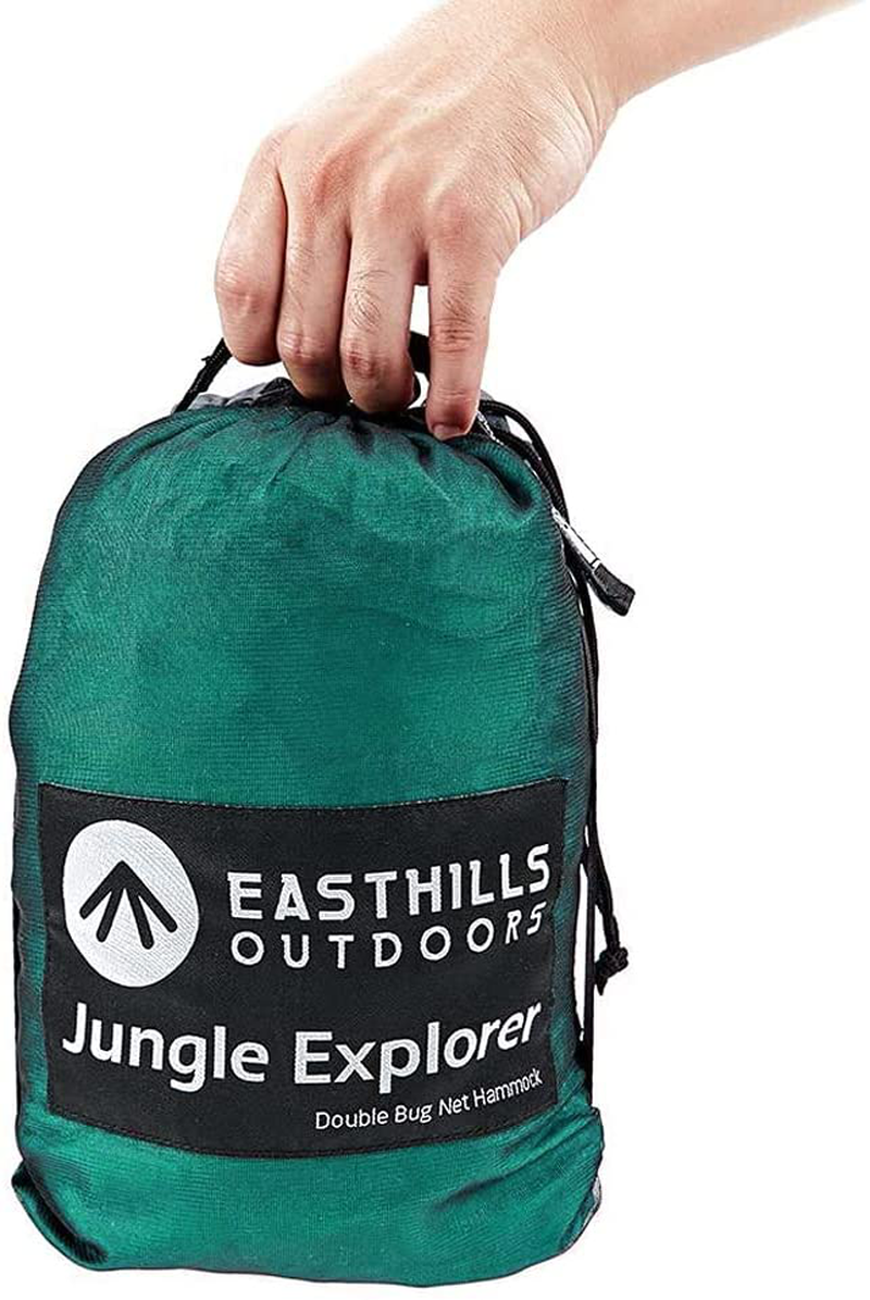 Easthills Outdoors Jungle Explorer 118" X 79" Double Camping Hammock Lightweight Ripstop Parachute Nylon 2 Person Hammocks with Removable Bug Net, Tree Straps and Tarp Navy Blue