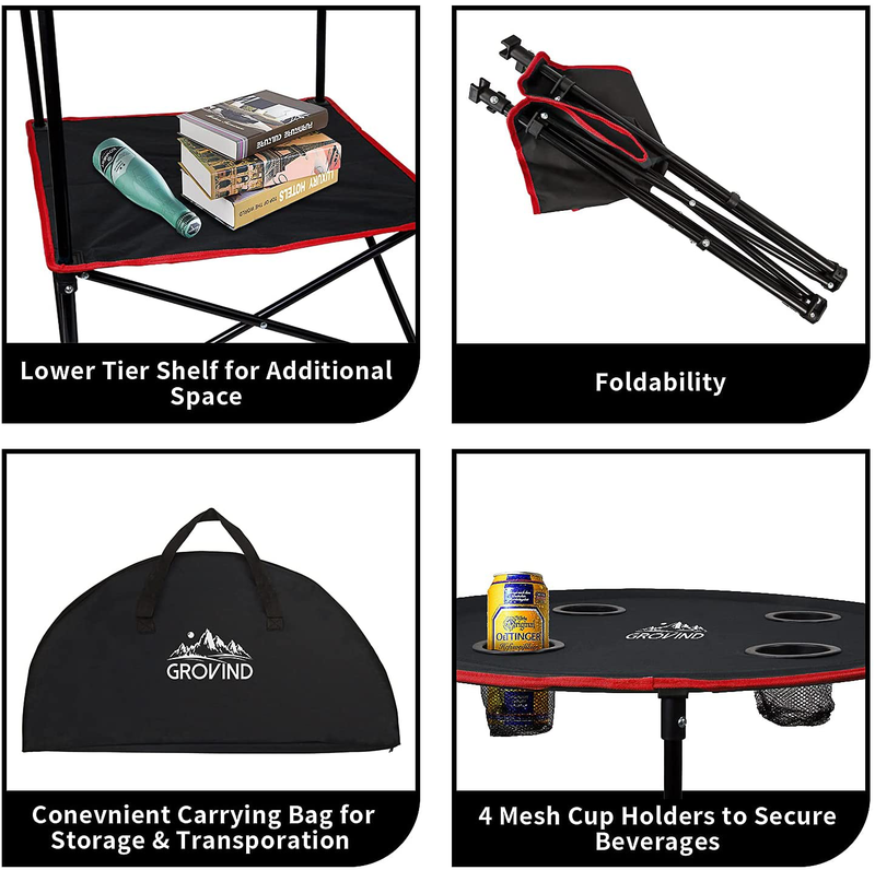 Grovind Portable Canvas Table Camping Tables with 4 Drink Holders and Storage Bag, Folding Picnic Tables for Outdoors, Beach, Camping and Hiking Sporting Goods > Outdoor Recreation > Camping & Hiking > Camp Furniture Grovind   