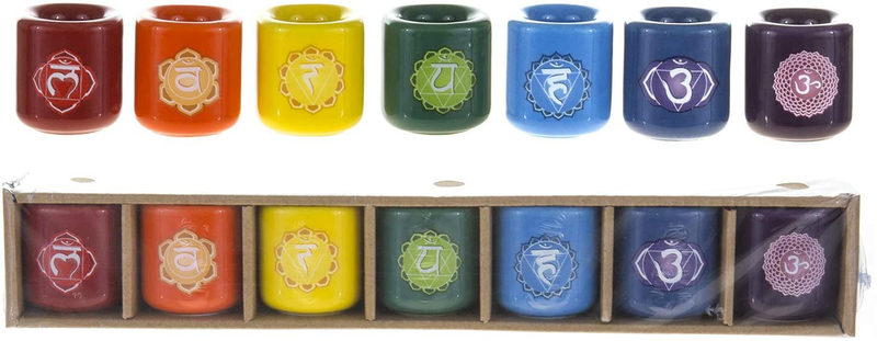Mega Candles 7 pcs Ceramic 1/2 Inch Diameter Chakra Chime Ritual Spirtual Energy Spell Candle Holders - Assorted Colors Home & Garden > Decor > Home Fragrance Accessories > Candle Holders Mega Candles 7/8 Inch  