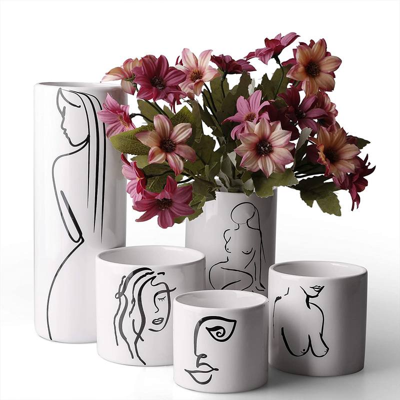 TERESA'S COLLECTIONS Modern Abstract Ceramic Vases, Decorative Face and Body Vases for Home Decor, Small White Vases for Table, Shelf, Living Room Decoration, Set of 5 Home & Garden > Decor > Seasonal & Holiday Decorations TERESA'S COLLECTIONS Default Title  