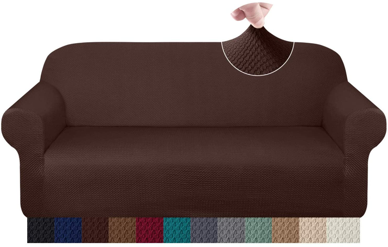 Granbest Thick Sofa Covers for 3 Cushion Couch Stylish Pattern Couch Covers for Sofa Stretch Jacquard Sofa Slipcover for Living Room Dog Pet Furniture Protector (Large, Gray) Home & Garden > Decor > Chair & Sofa Cushions Granbest Chocolate X-Large 