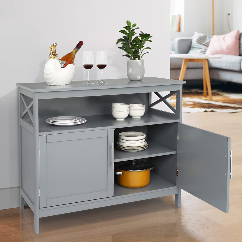 Kitchen Sideboard Buffet Storage Cabinet with 2 Doors, 1 Adjustable Shelf & Open Shelf, Buffet Server Cupboard Console Table for Living Room, Dining Room, Hallway Furniture, Gray Home & Garden > Kitchen & Dining > Food Storage Friday discount Grey  