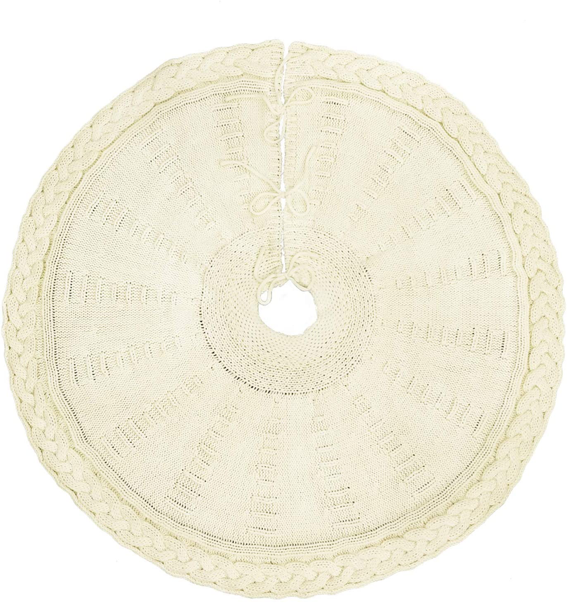 LimBridge Knitted Christmas Tree Skirt, 36 Inches Cable Knit Edge, Rustic Heavy Yarn Tree Skirts for Xmas Decor Holiday Decoration, Cream White Home & Garden > Decor > Seasonal & Holiday Decorations > Christmas Tree Skirts LimBridge   
