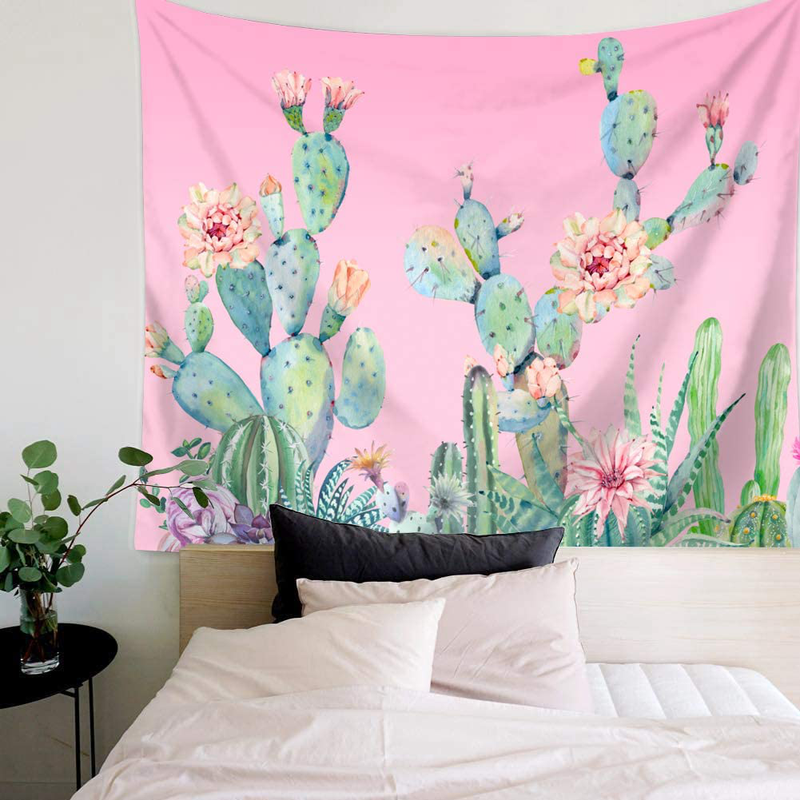 LANG XUAN Pink Cactus Tapestry Wall Hanging, Flower Wall Tapestry Plant Art Wall Blanket for Bedroom Living Room Dorm Home Decor (Pink Cactus, 150X200CM L:59X79inch) Home & Garden > Decor > Artwork > Decorative Tapestries LANG XUAN   
