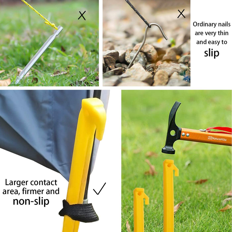 Motbach 20 Pack 8.8 Inch Plastic Tent Stakes, Yellow Larger Tent Pegs Spike Hook, Canopy Stakes Accessories, Tent Ground Anchor Stakes for Camping, Sandbeach, Rain Tarps and Hiking Sporting Goods > Outdoor Recreation > Camping & Hiking > Tent Accessories MotBach   