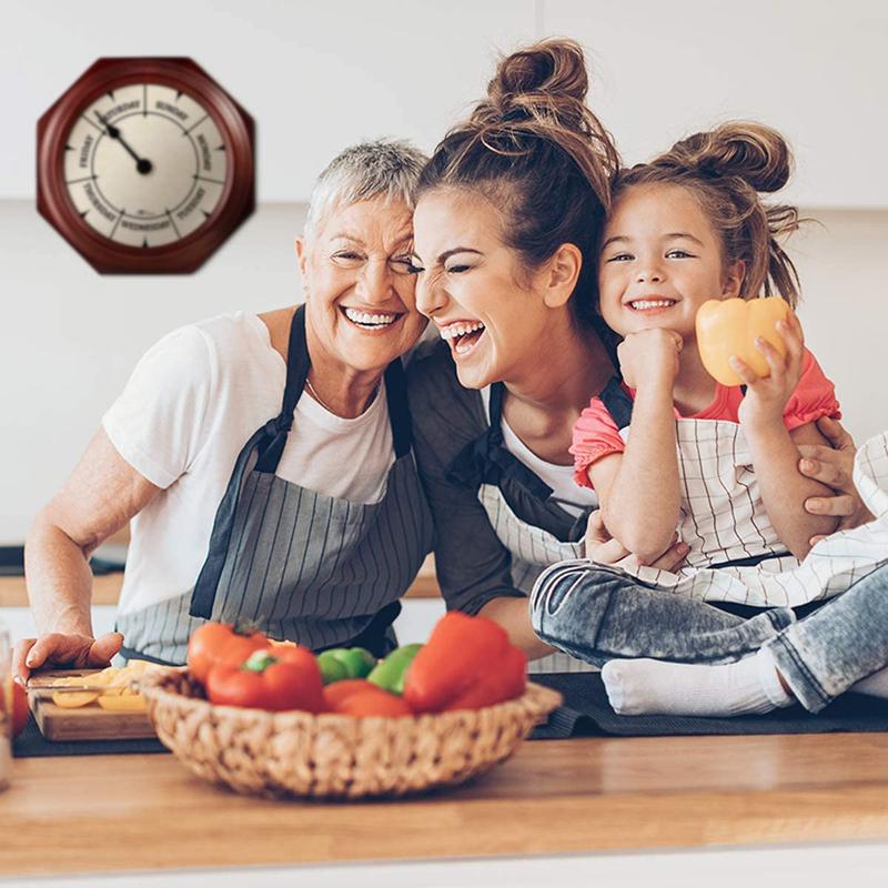 DayClocks Classic Day-of-The-Week Wall Clock with Solid Wood-Octagonal Frame – Weekly Clock with Noon & Midnight Markers – Quiet Wall Mounted Clock - Ideal Retirement Gift for Men & Women