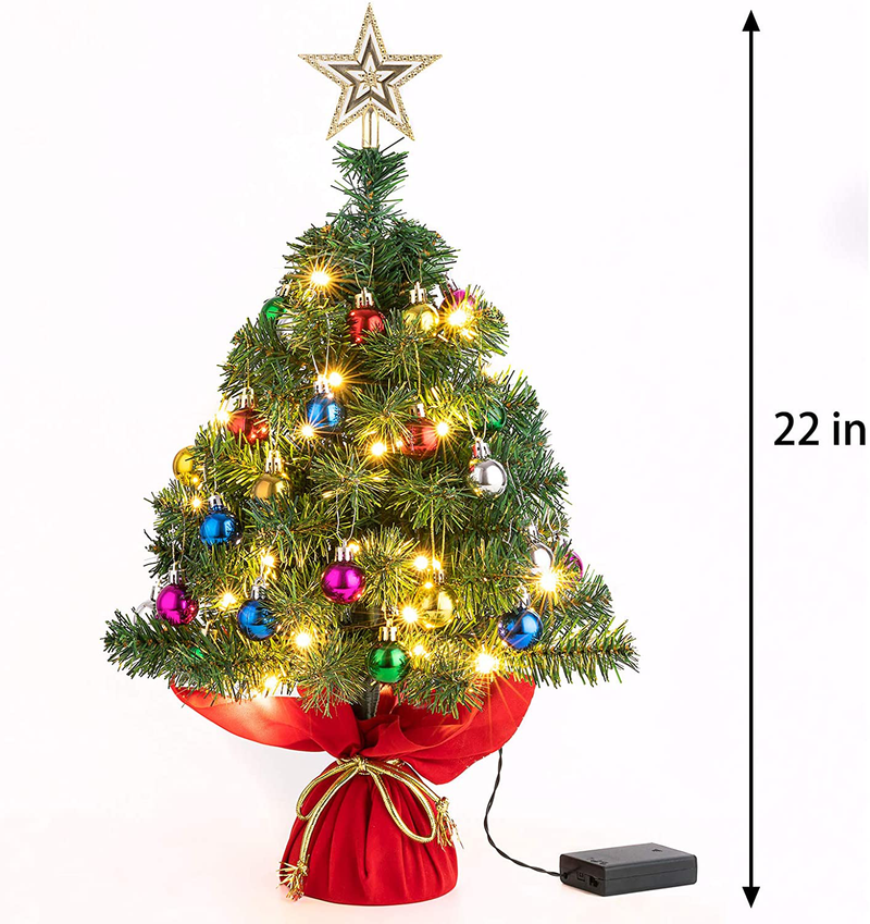 Sunnyglade 22Inch Tabletop Christmas Tree Mini Artificial Christmas Tree with 30 LED Lights & 24 Pcs Christmas Ball for Table Top Desk Classic Series Holiday Decoration (Green) Home & Garden > Decor > Seasonal & Holiday Decorations > Christmas Tree Stands Sunnyglade   