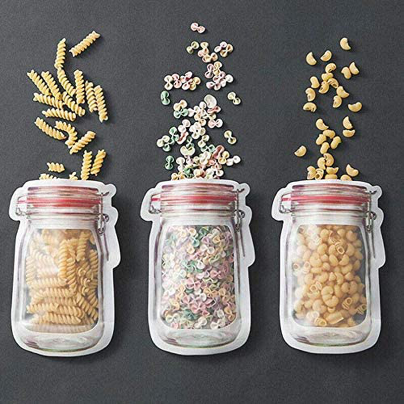 Mason Jar Bottles Bags, Reusable Food Saver Storage Bags Snacks Zipper Sealed Bags Fresh Bags (10PCS)