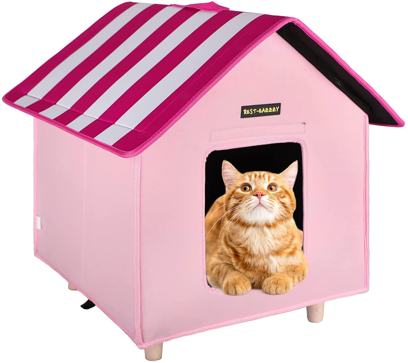 Rest-Eazzzy Cat House, Outdoor Cat Bed with Portable Handle, Environmentally Friendly Materials and 3 Inch High Platform, Weatherproof Cat Houses for Outdoor Cats Dogs and Small Animals Animals & Pet Supplies > Pet Supplies > Cat Supplies > Cat Beds Rest-Eazzzy Pink House Only 