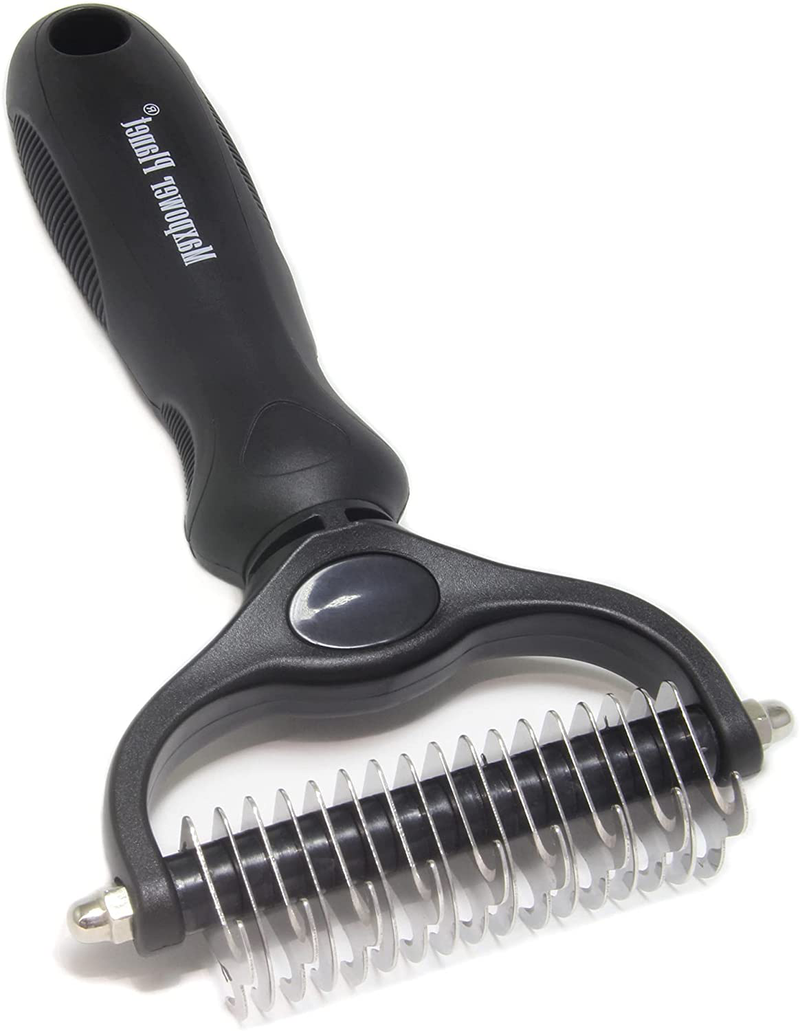 Maxpower Planet Pet Grooming Brush - Double Sided Shedding and Dematting Undercoat Rake Comb for Dogs and Cats,Extra Wide Animals & Pet Supplies > Pet Supplies > Dog Supplies Maxpower Planet Black  