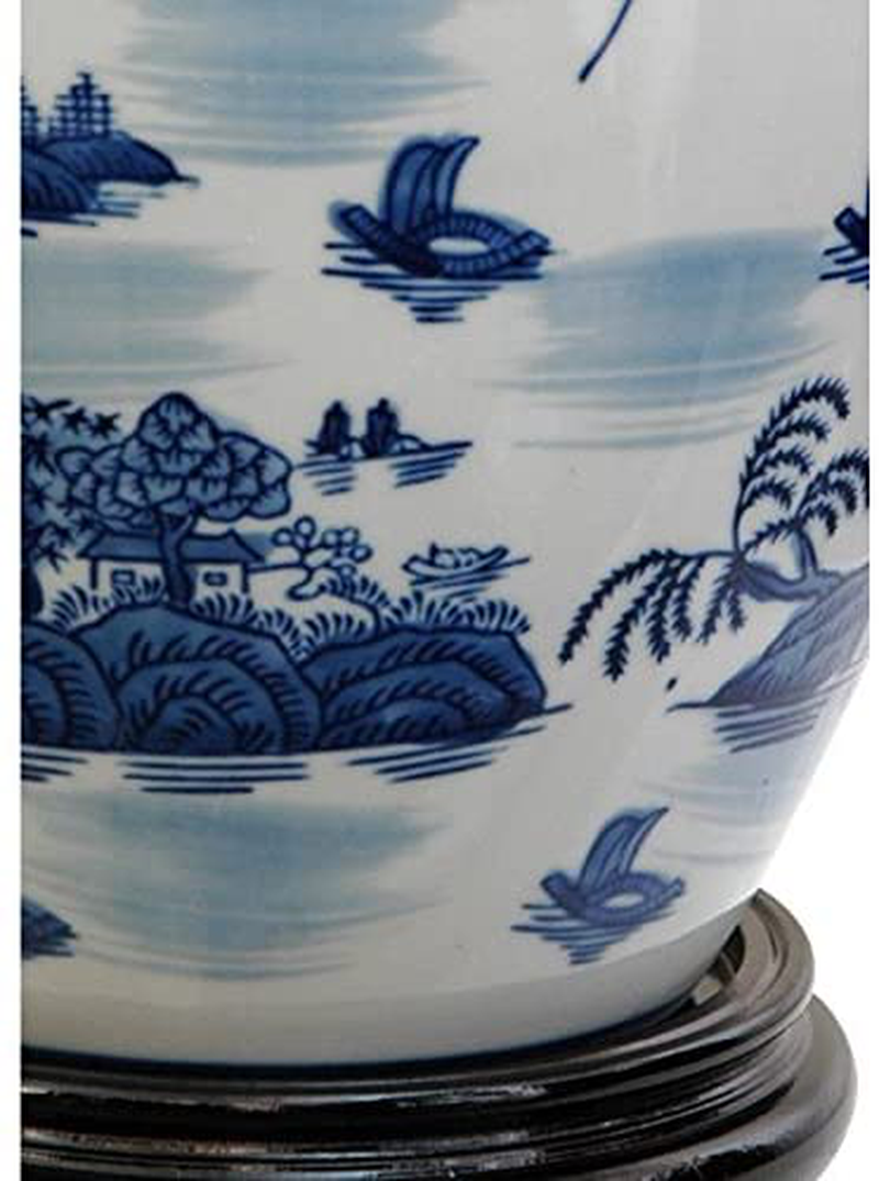 Oriental Furniture 11" Landscape Blue & White Porcelain Vase Jar Home & Garden > Decor > Vases ORIENTAL Furniture   