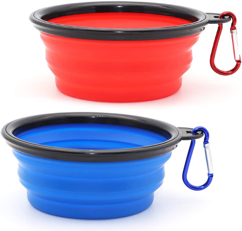 SLSON Collapsible Dog Bowl, 2 Pack Collapsible Dog Water Bowls for Cats Dogs, Portable Pet Feeding Watering Dish for Walking Parking Traveling with 2 Carabiners Animals & Pet Supplies > Pet Supplies > Dog Supplies SLSON Blue+Red Small (Pack of 2) 
