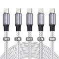 iPhone Charger [Apple MFi Certified] YEFOOT 5Pack(3/3/6/6/10FT) Compatible iPhone 12Pro Max/12Pro/12/11/Pro/Xs Max/X/8 and More-Silver&White