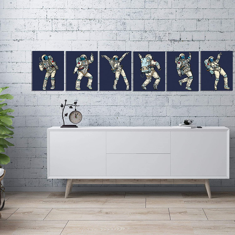 Dancing Astronauts Space Wall Prints - 6 Unframed 8x10 Artwork For Children's Room Playroom Boy Girl Nursery Office | Fun Funky Outer Space Men & Women | Music Dance Prints Posters for Bedroom Decor Home & Garden > Decor > Seasonal & Holiday Decorations RitzyRose   