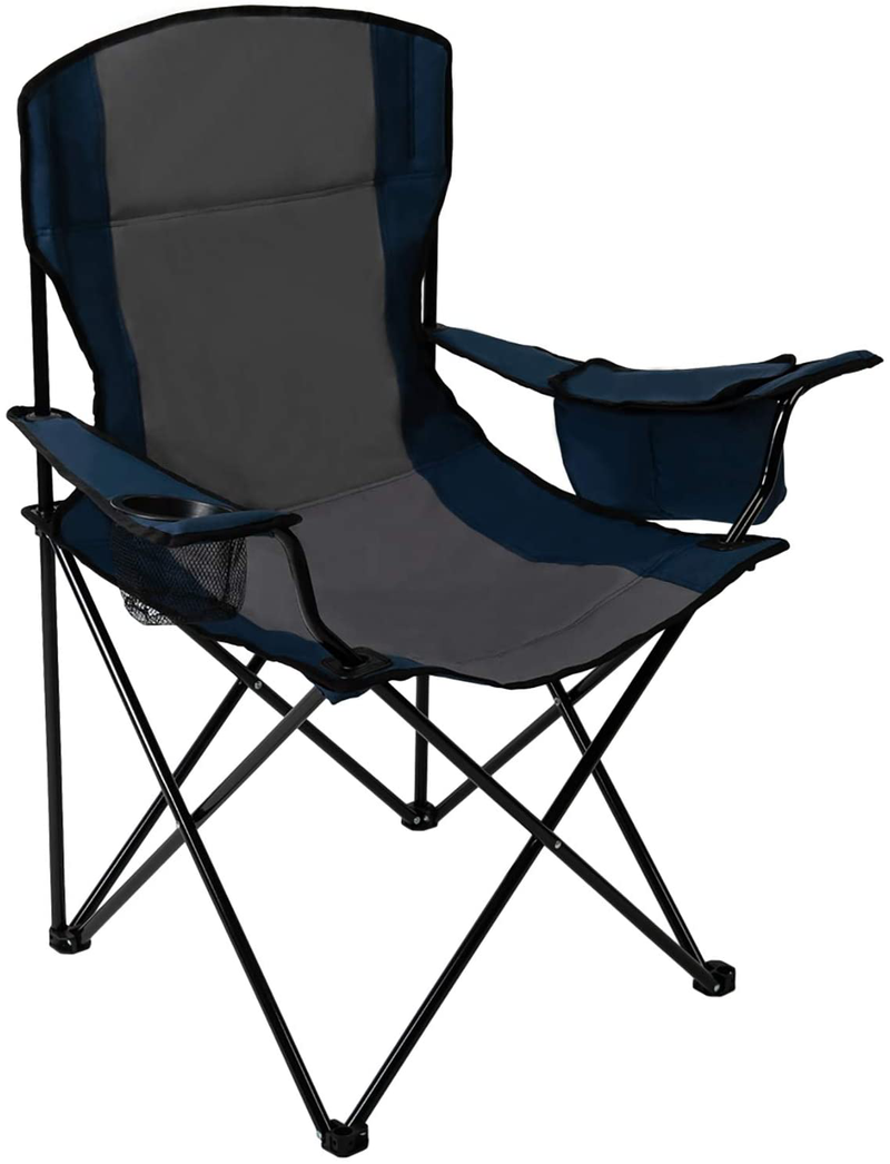 Pacific Pass Full Back Quad Chair for Outdoor and Camping with Cooler and Cup Holder, Carry Bag Included, Supports 300Lbs, Middle, Blue/Gray Sporting Goods > Outdoor Recreation > Camping & Hiking > Camp Furniture Pacific Pass Blue/Gray Cooler 