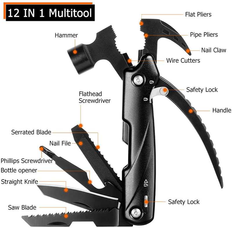 Multitool Camping Accessories,Gifts for Men,Hammer Camping Gear with Credit Card Tool, 12 in 1 Cool Gadget Stocking Stuffer for Men Sporting Goods > Outdoor Recreation > Camping & Hiking > Camping Tools Husgw   