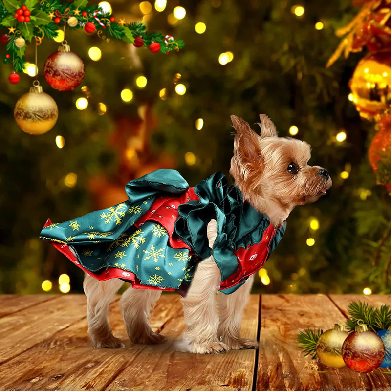 Hipetime Christmas Cat Outfit,Pet Christmas Costumes Clothes,Pet Festival Apparel Printed Snowflake Pet Dresses Skirts for Cats,Small Dogs, Puppy