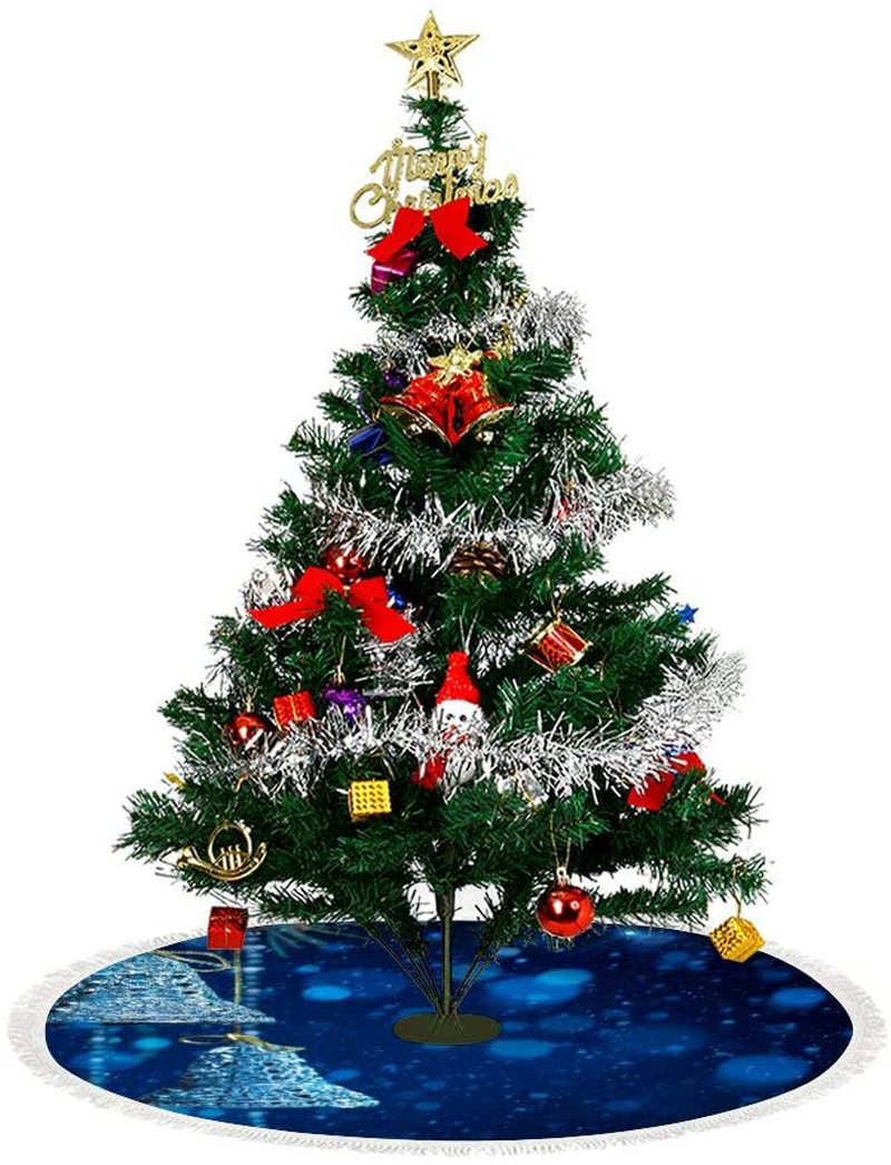 Navy Blue and Silver White Classic Christmas Christmas Tree Skirt (3 Sizes) - Tree Skirt Xmas Tree Mat for Holiday Christmas Party Decorations Xmas Decorations Home & Garden > Decor > Seasonal & Holiday Decorations > Christmas Tree Skirts Thewar   