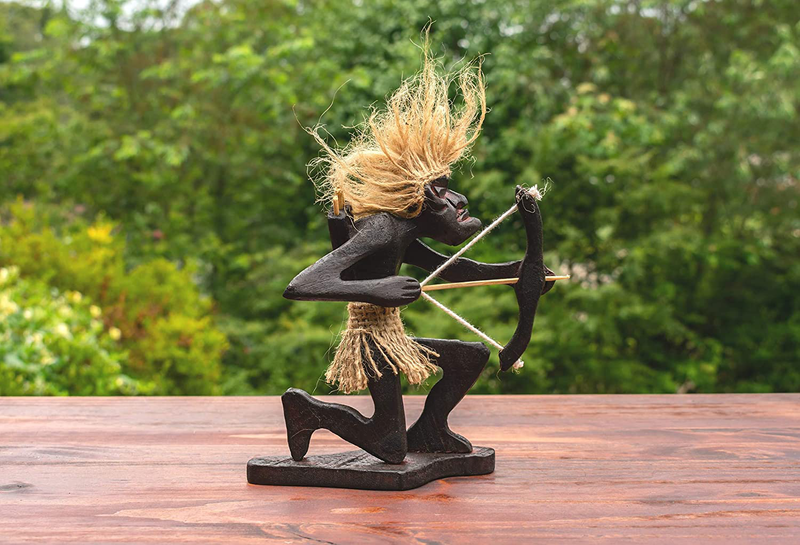 G6 Collection Handmade Wooden Primitive Tribal Funny Wall Hanging Statue Sculpture Tiki Bar Handcrafted Unique Gift Home Decor Accent Figurine Decoration Artwork Hand Carved (Welcome Sign) Home & Garden > Decor > Artwork > Sculptures & Statues G6 Collection Kneeling Archer  