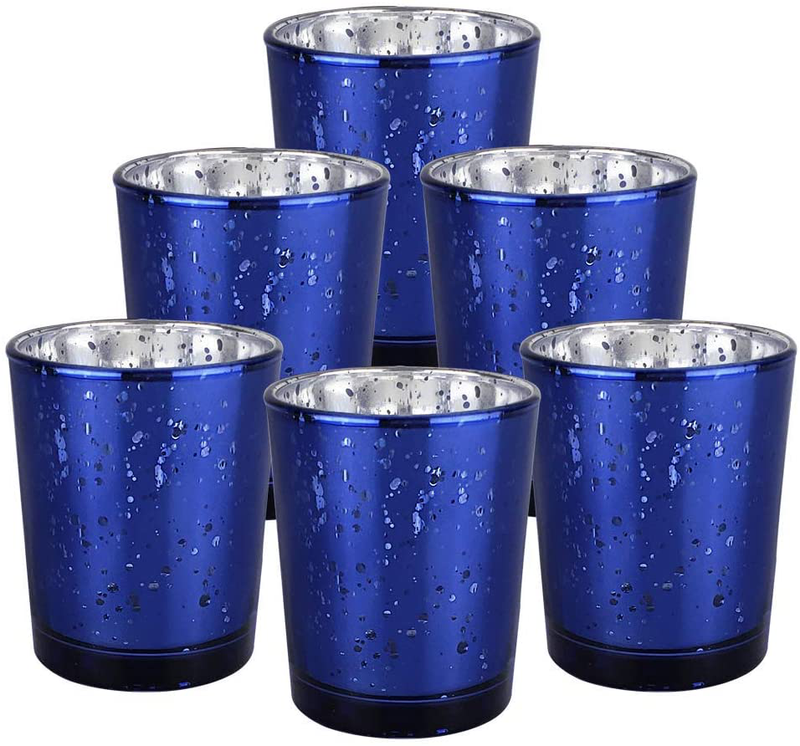 Just Artifacts Mercury Glass Votive Candle Holder 2.75" H (6pcs, Speckled Silver) -Mercury Glass Votive Tealight Candle Holders for Weddings, Parties and Home Decor Home & Garden > Decor > Home Fragrance Accessories > Candle Holders Just Artifacts Navy Blue  