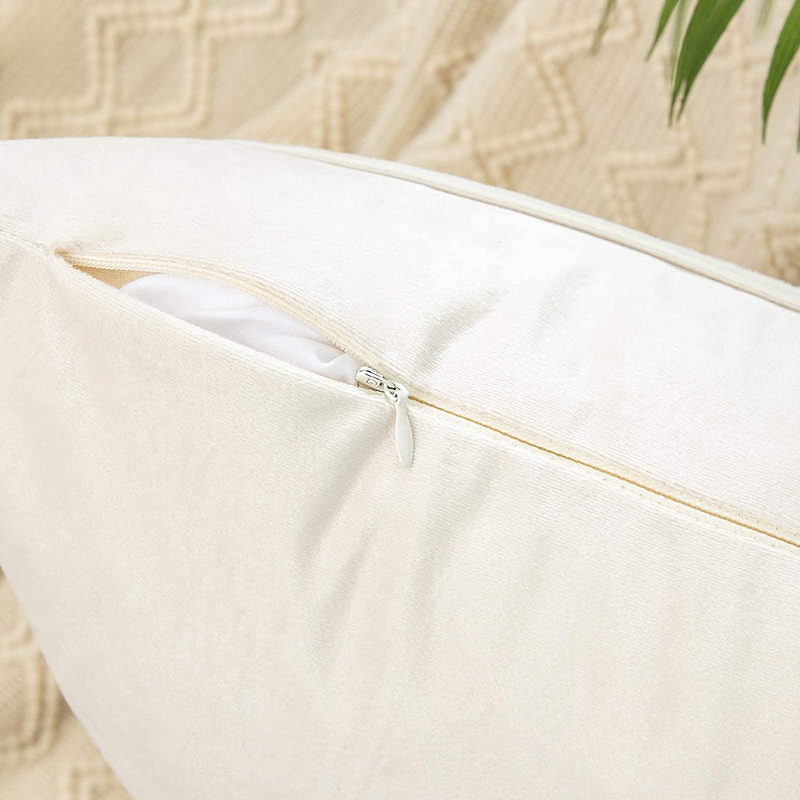 MIULEE Decorative Velvet Throw Pillow Covers Soft Solid Pillowcases Striped Lumbar Square Cushion Covers for Couch Sofa Bed Living Room 18X18 Inch, Pack of 2, Cream White Home & Garden > Decor > Chair & Sofa Cushions MIULEE   