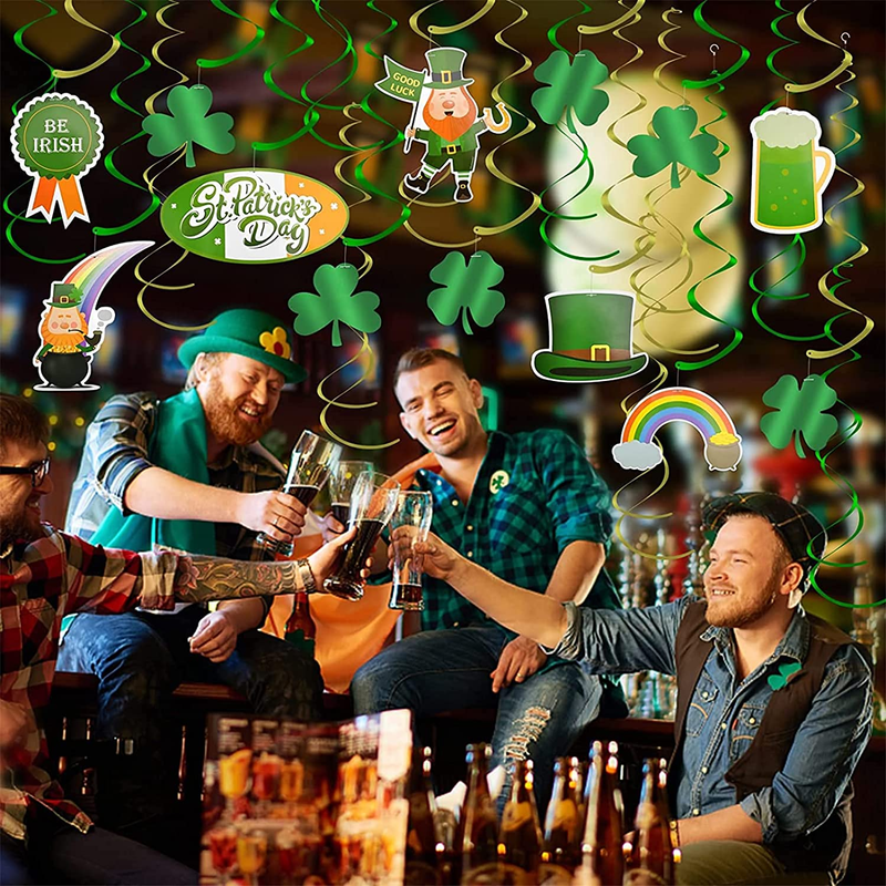 St Patricks Day Decorations Artificial Lucky Shamrock Clover Leprechaun Hat Beers Spring Summer Party Decor Outdoor/Indoor Farmhouse Front Porch Wall Window Door Arts & Entertainment > Party & Celebration > Party Supplies Wallme   