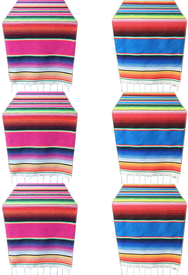 Mexican Serape Table Runner for Mexican Theme Party, Cinco de Mayo Fiesta Party, Day of Death Decorations, Falsa Classic Striped Fringe Pattern Cotton Blanket, Red,14x84 inches Home & Garden > Decor > Seasonal & Holiday Decorations& Garden > Decor > Seasonal & Holiday Decorations Toaroa Pink and Blue 6 