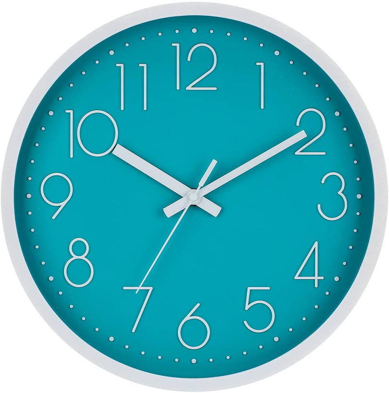 JoFomp Silent Wall Clock, 12” Non-Ticking Quartz Battery Operated Decorative Wall Clocks, Modern Style for Living Room Bathroom Kitchen School Office - Thicken ABS Frame HD Glass Cover (Grey) Home & Garden > Decor > Clocks > Wall Clocks JoFomp Cyan  