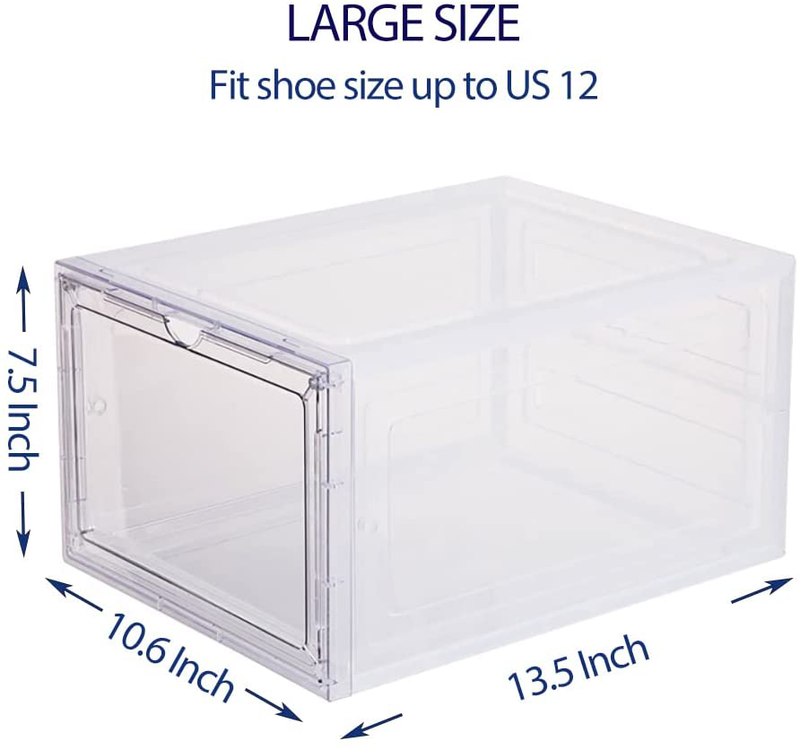 Large Sturdy Shoe Storage Boxes: Pack of 6 Stackable Clear Plastic Shoe Organizer Containers for Closet, Drop Front Shoe Bins for Display Sneakers, Fit Shoe Size up to US 12, DEZENE Furniture > Cabinets & Storage > Armoires & Wardrobes DEZENE   
