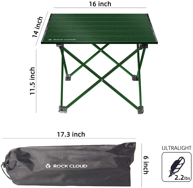 Rock Cloud Portable Camping Table Ultralight Aluminum Camp Table Folding Beach Table for Camping Hiking Backpacking Outdoor Picnic, Green Sporting Goods > Outdoor Recreation > Camping & Hiking > Camp Furniture ROCK CLOUD   