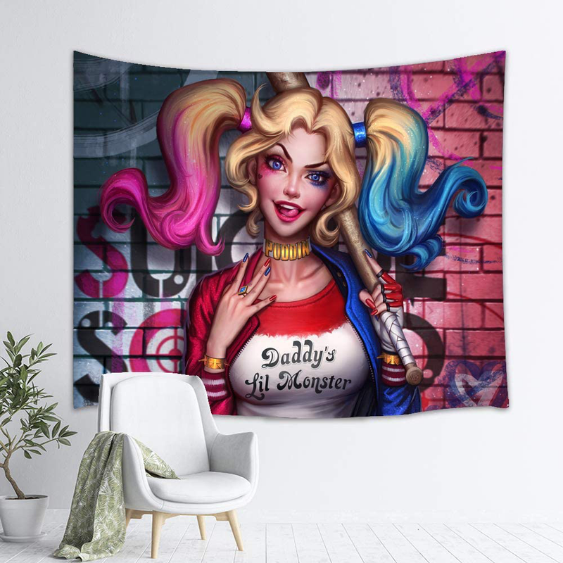 Harley Quinn Tapestry Cartoon Wall Hanging Home Decor for Living Room Bedroom Dorm Room 60x50 Inch Home & Garden > Decor > Artwork > Decorative Tapestries YCLQCTPART   