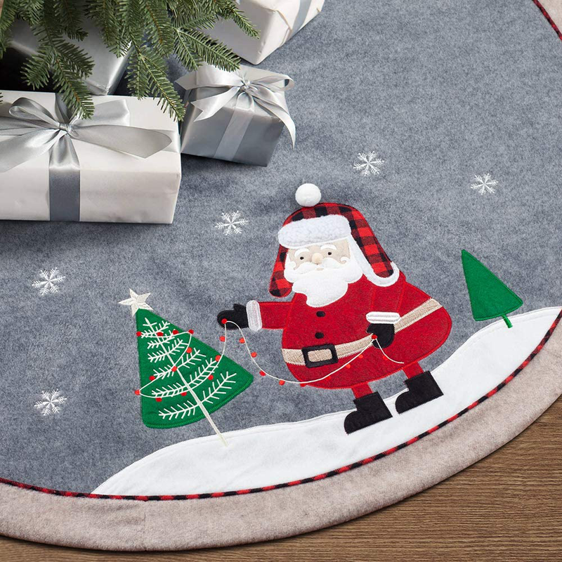 HAUMENLY Christmas Tree Skirt Grey Non-Woven Fabric with Santa Claus Xmas Tree Decoration - 48 Inches Home & Garden > Decor > Seasonal & Holiday Decorations > Christmas Tree Skirts HAUMENLY Grey,white,red,green  