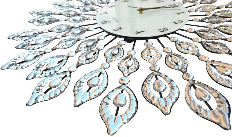 Lulu Decor, 25” Crystal Leaf Metal Wall Clock, 9” White Glass Dial with Arabic Numerals, Decorative Clock for Living Room, Bedroom, Office Space Home & Garden > Decor > Clocks > Wall Clocks Lulu Decor, Inc.   