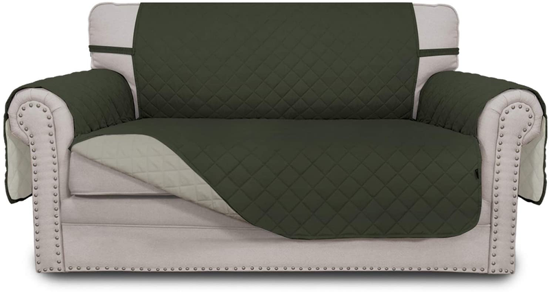 Easy-Going Sofa Slipcover Reversible Loveseat Sofa Cover Couch Cover for 2 Cushion Couch Furniture Protector with Elastic Straps for Pets Kids Dog Cat (Oversized Loveseat, Gray/Light Gray) Home & Garden > Decor > Chair & Sofa Cushions Easy-Going Army Green/Beige 46'' 