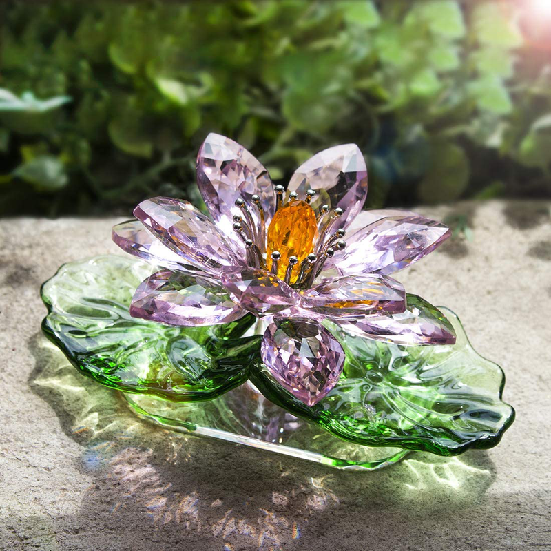 H&D HYALINE & DORA Pink Sparkle Crystal Hue Reflection Crystal Lotus Flower,Glass Home Decor for Feng Shui,Gift Boxed Home & Garden > Decor > Seasonal & Holiday Decorations H&D HYALINE & DORA   
