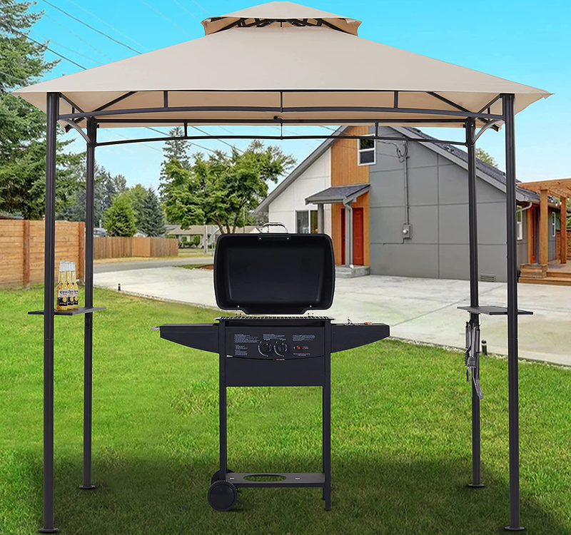 StarEcho Soft Top Barbecue Grill Gazebo, Outdoor Canopy Grill Double Tired, Gazebo for BBQ Grill Shade Tent,5'X8', Beige Home & Garden > Lawn & Garden > Outdoor Living > Outdoor Structures > Canopies & Gazebos StarEcho   