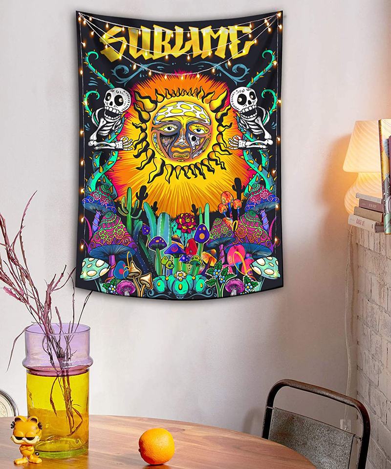 Lifeel Trippy Sublime Sun Tapestry Wall Hanging, Psychedelic Hippie Vertical Colorful Tapestries with Mushroom Cactus for Bedroom Home Decor 36×48 inch Home & Garden > Decor > Seasonal & Holiday Decorations Lifeel   