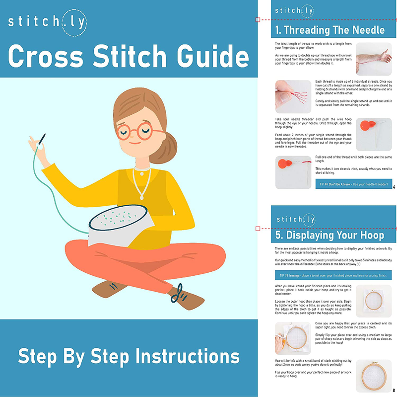 Stitch.ly Cross Stitch Kits Beginner. 5 Cross Stitch Patterns. Anxiety Relief. Designed in Ireland. 3 Embroidery Hoops. Instruction Guide Included Arts & Entertainment > Hobbies & Creative Arts > Arts & Crafts > Art & Crafting Tools > Craft Measuring & Marking Tools > Stitch Markers & Counters STITCH.LY   