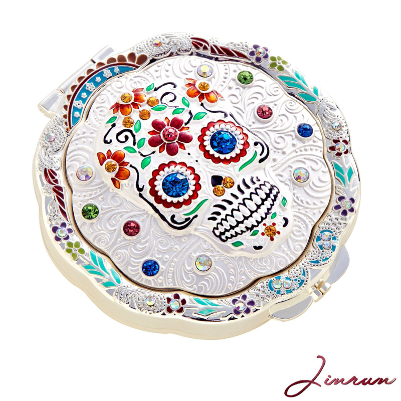 Jinvun Compact Personal Mirror for Makeup (Sugar Skull) Round, Handheld Portable | Vintage, Antique Day of the Dead Decorations | Purse, Small Bag, and Travel Carry | Foldable, Flip Open Home & Garden > Decor > Seasonal & Holiday Decorations& Garden > Decor > Seasonal & Holiday Decorations Jinvun   