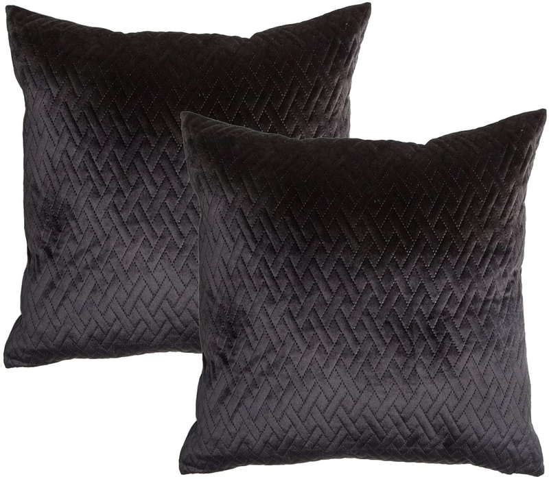 DOLLMEXX Decorative Throw Pillow Covers, Soft Velvet Cushion Covers with Ultrasonic Embossing Pattern for Couch Bedroom Car Living Room(2 Pack, 18"X18", Black)