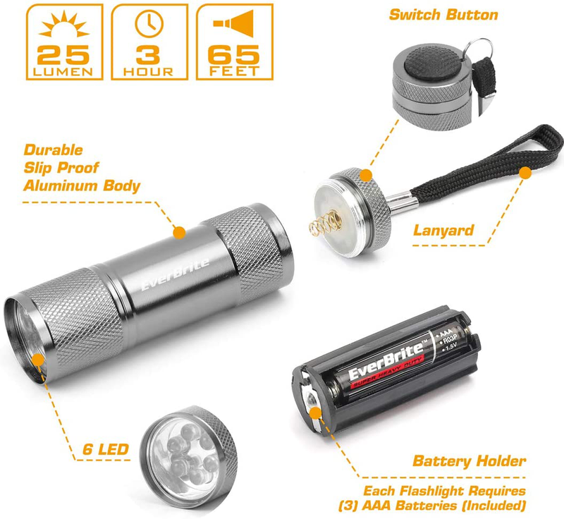 EverBrite 18-pack Mini LED Flashlight Set - Portable Flashlights Ideal for Hurricane Supplies Camping, Night Reading, Cycling, BBQ, Party, Backpacking - Includes Lanyard & 54 x AAA Batteries Hardware > Tools > Flashlights & Headlamps > Flashlights EverBrite   