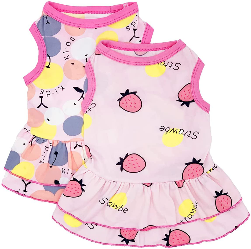 Tealots 2 Pack Dog Shirt Skirt Pet Clothes, Puppy T-Shirts Sleeveless Cute Princess Dress Summer Apparel, Puppy Outfit Printed Vest Pink Clothing for Small Extra Small Medium Dogs Cats Animals & Pet Supplies > Pet Supplies > Cat Supplies > Cat Apparel Tealots Pink Medium 