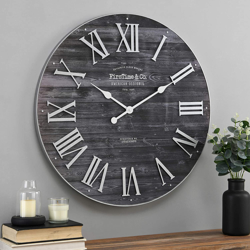 FirsTime & Co. Emmett Shiplap Wall Clock, 27", Galvanized Silver, White Home & Garden > Decor > Clocks > Wall Clocks FirsTime & Co. Black  