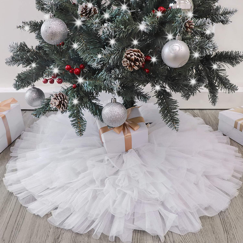 Ivenf Christmas Tree Skirt, 30 inches Small Tulle 6-Layer Ruffled Skirt, White Elegant Xmas Tree Holiday Decorations Home & Garden > Decor > Seasonal & Holiday Decorations > Christmas Tree Skirts Ivenf   