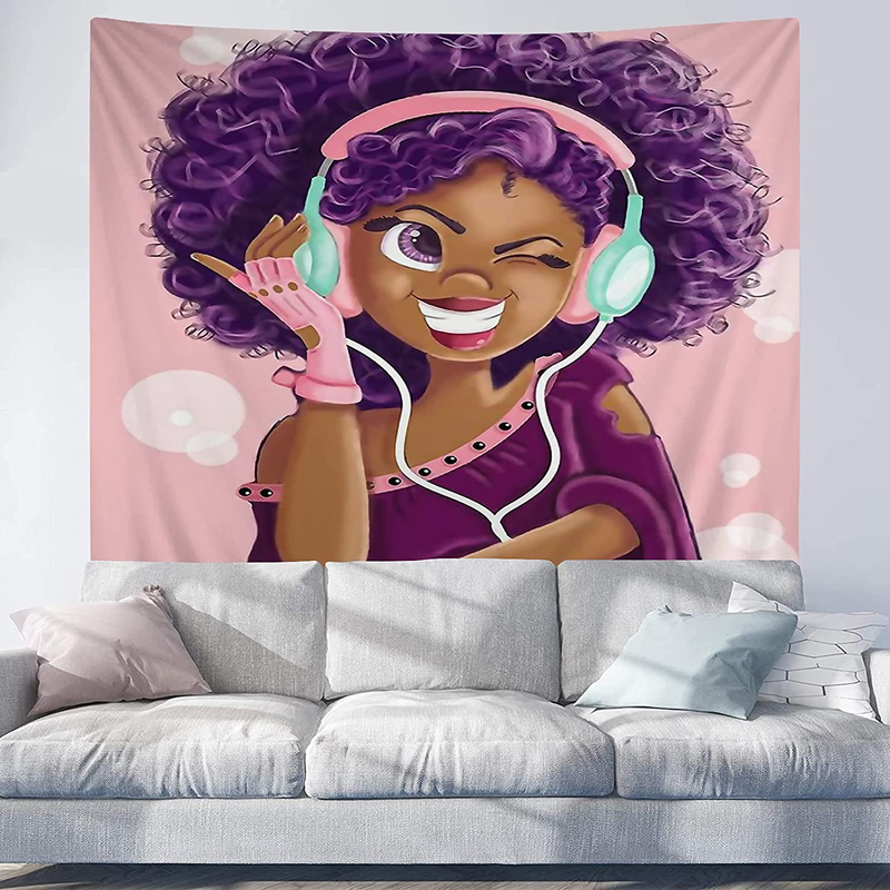 SARA NELL Tapestry Black Girl African American Girl Love Music Tapestries Hippie Art Wall Hanging Throw Tablecloth 50X60 Inches for Bedroom Living Room Dorm Room Home & Garden > Decor > Artwork > Decorative Tapestries SARA NELL   