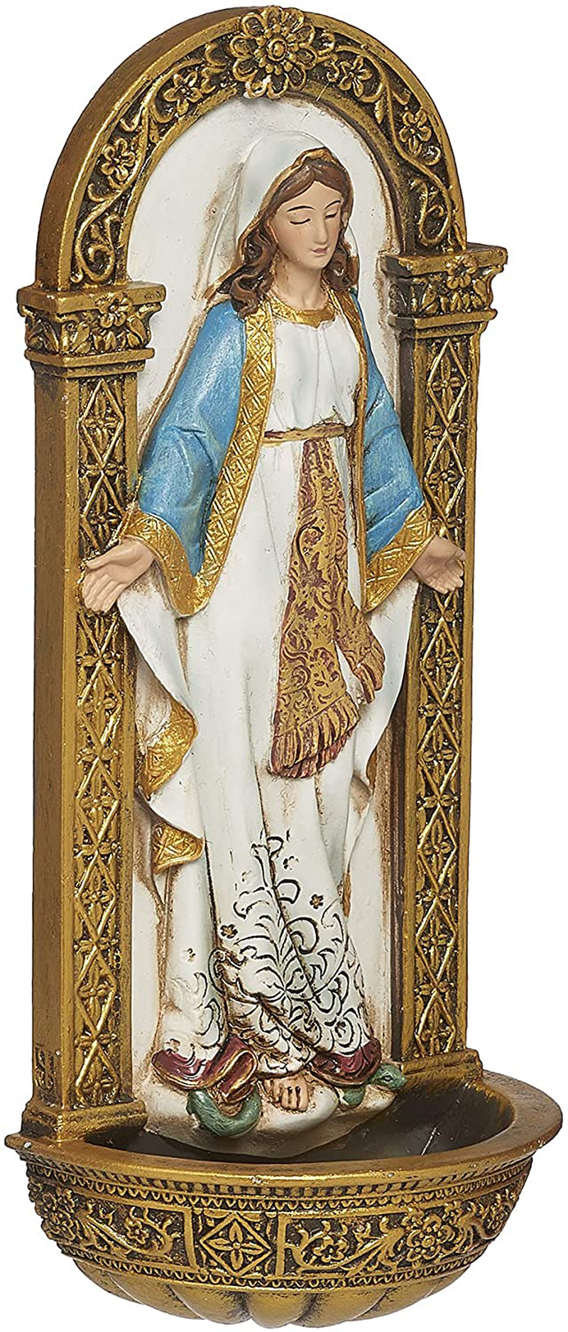 Joseph's Studio by Roman - Our Lady of Grace Holy Water Font, Renaissance Collection, 7.25" H, Resin and Stone, Religious Gift, Decoration, Collection, Durable, Long Lasting, Decorative, Collection Home & Garden > Decor > Seasonal & Holiday Decorations& Garden > Decor > Seasonal & Holiday Decorations Joseph's Studio   