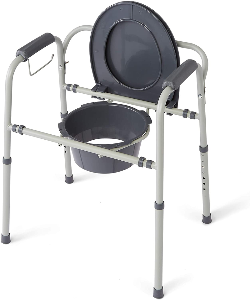 Medline Steel 3-In-1 Bedside Commode, Portable Toilet with Microban Antimicrobial Protection, Can Be Used as Raised Toilet Seat Riser, Gray Sporting Goods > Outdoor Recreation > Camping & Hiking > Portable Toilets & Showers Medline   